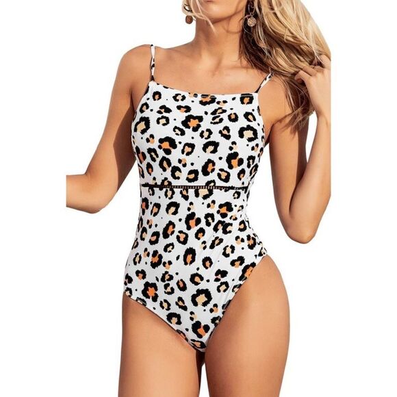 Cupshe white leopard print square cutout one piece swimsuit, size M, like new! - Picture 6 of 9